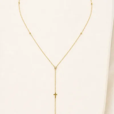 Colar Dourado Y com Cruz Delicada, 85478-1