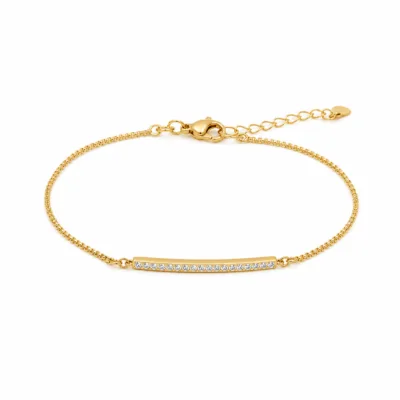 Pulseira Dourada em Aço com Barra de Strass — Dourado