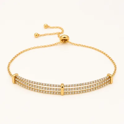 Pulseira Dourada Tripla com Strass — Dourado