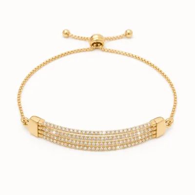 Pulseira Dourada Quádrupla com Strass — Dourado