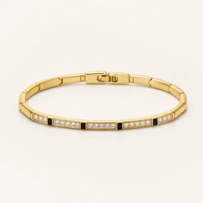 Pulseira Dourada e Preta com Cristais — Dourado e preto