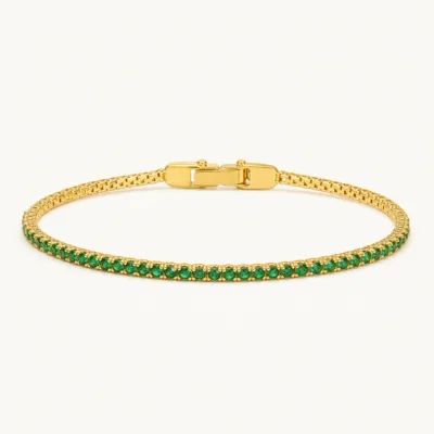 Pulseira Dourada com Cristais Verdes — Dourado e verde