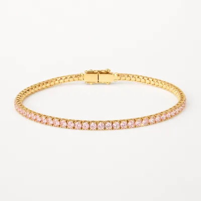 Pulseira Dourada com Cristais Rosa — Dourado e rosa