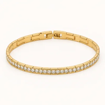 Pulseira Dourada com Cristais Brancos — Dourado e branco