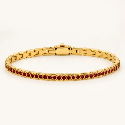 Pulseira Dourada com Cristais Vermelhos — Dourado e vermelho