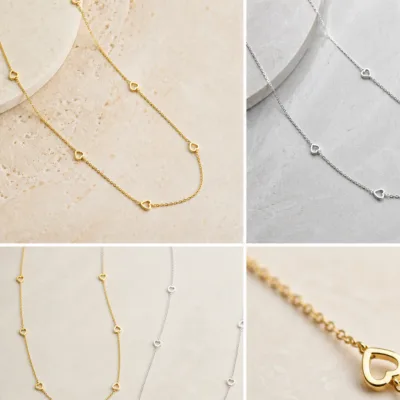 Colar em Aço com Corações Vazados — Dourado