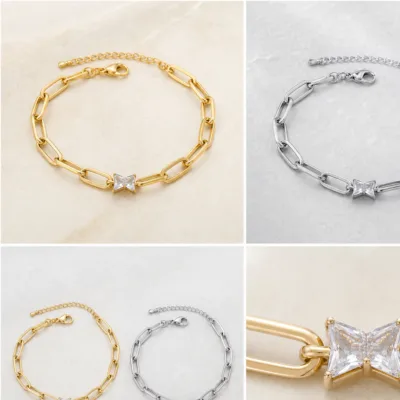 Pulseira em Aço com Laço de Cristal — Dourado