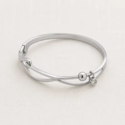 Pulseira Rígida Dupla com Berloque de Cristal — Prateado