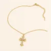 Colar em Aço Dourado com Cruz Ornamentada — Dourado