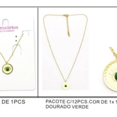Gold Green Evil Eye Medallion Necklace | K1902-005-2D, K1902-005-2D