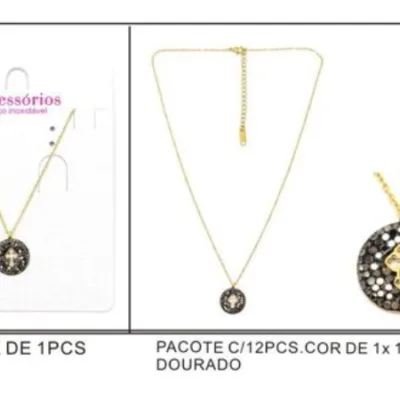 Gold Black Crystal Cross Medallion Necklace | K1902-010-2, K1902-010-2
