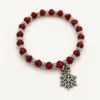 Pulseira vermelha de cristais 22 mm com floco de neve prateado