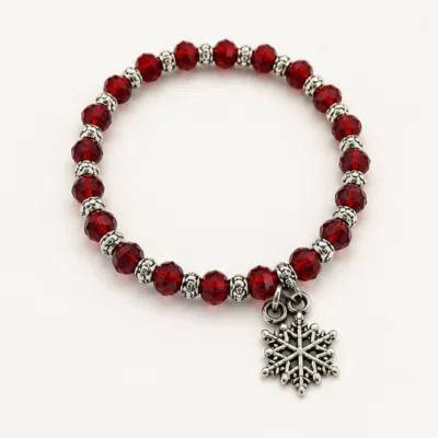 Pulseira vermelha de cristais 22 mm com floco de neve prateado