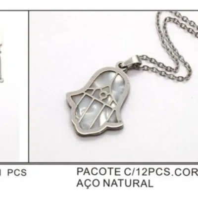 Layered Shell Hamsa Necklace in Stainless Steel | K2104-001-5, K2104-001-5
