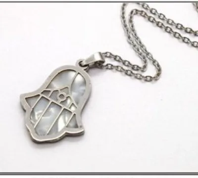 Layered Shell Hamsa Necklace in Stainless Steel | K2104-001-5, K2104-001-5
