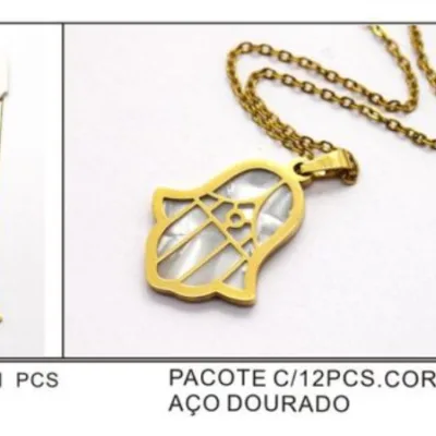 Layered Gold Shell Hamsa Necklace | K2104-002-5, K2104-002-5