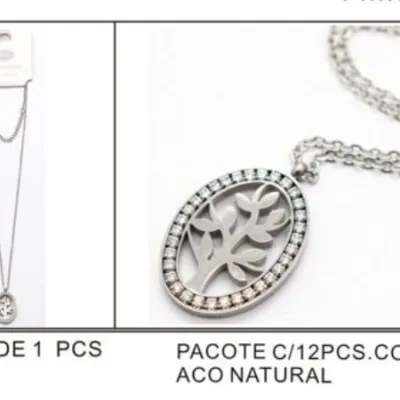 Natural Steel Tree Medallion Necklace | K2105-009-2, K2105-009-2