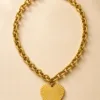 Colar Dourado de Elos com Coração Raiado, K2150-002-1