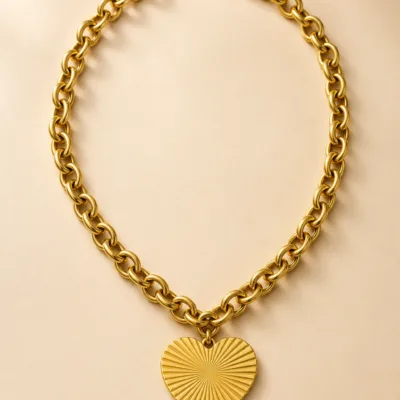 Colar Dourado de Elos com Coração Raiado, K2150-002-1