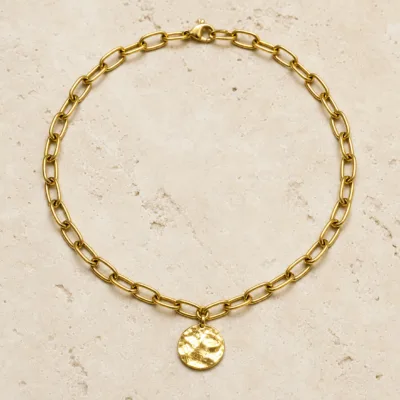 colar dourado elos medalha martelada, variante dourada, pedra clara, referência K2150-003-1