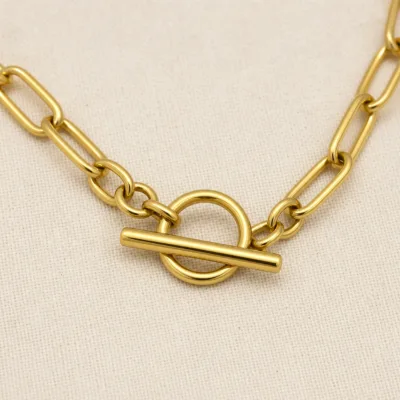 Colar Dourado de Elos com Fecho Toggle, K2150-006-1