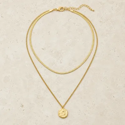 Colar Dourado de Duas Camadas e Medalhão, K2150-011-1