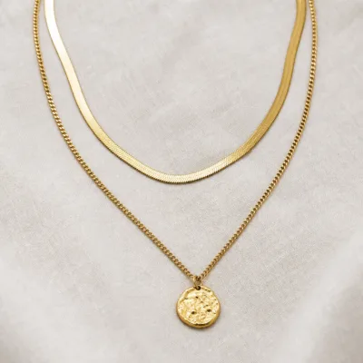 Colar Dourado de Duas Camadas e Medalhão, K2150-011-1