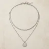 Colar Prateado de Duas Camadas e Medalhão, K2150-011-2