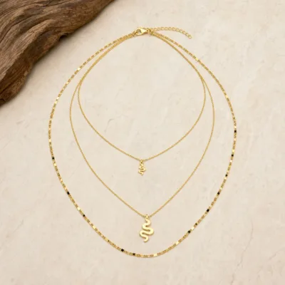 Colar Dourado de Três Camadas com Serpentes, K2150-013-1