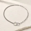 Colar Prateado de Corrente Mista e Dois Aros, K2150-014-2