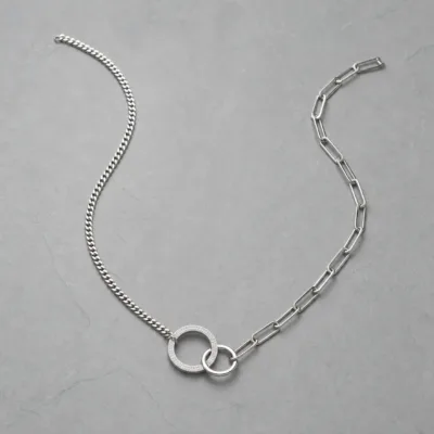 Colar Prateado de Corrente Mista e Dois Aros, K2150-014-2