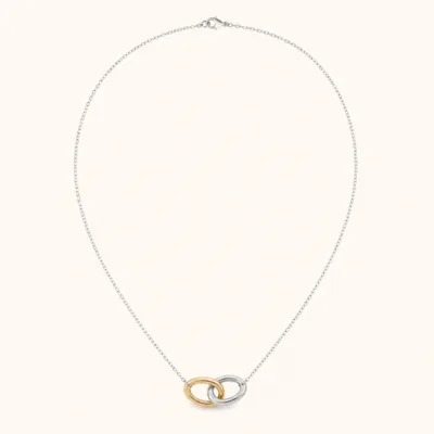 Colar em aço com pendente bicolor dourado e prateado