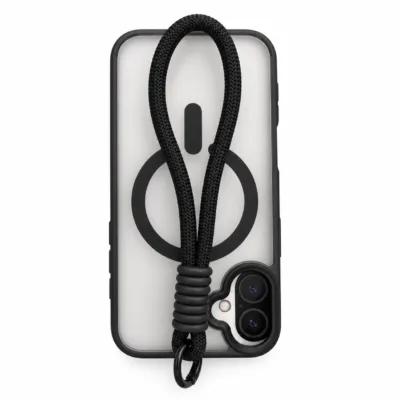 Capa magnetica matte iPhone 17 com cordao preto